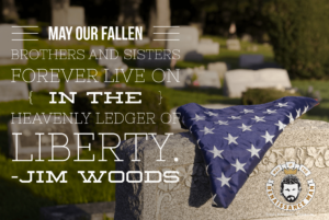 Ameircan Flag folded upon a headstone tribute to memorial day in united states with quote from Way of the Renaissance Man Jim Woods